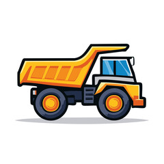Naklejka premium Bright yellow cartoon dump truck illustration for construction, transport, and children's themes