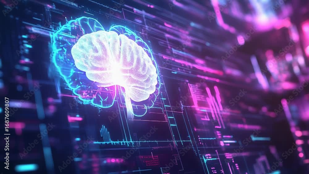 Poster artificial intelligence processing data in digital brain visualization