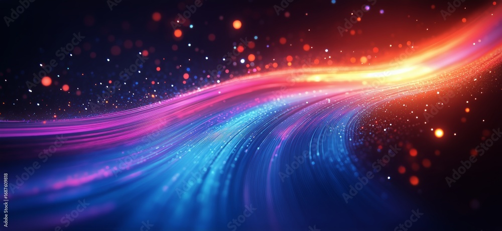 Poster vibrant abstract light trails create a dynamic display of color in an enchanting digital art composi