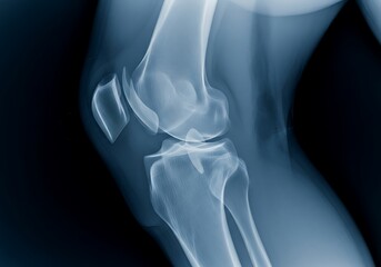 X-ray of a fractured kneecap showing severe damage and displacement.