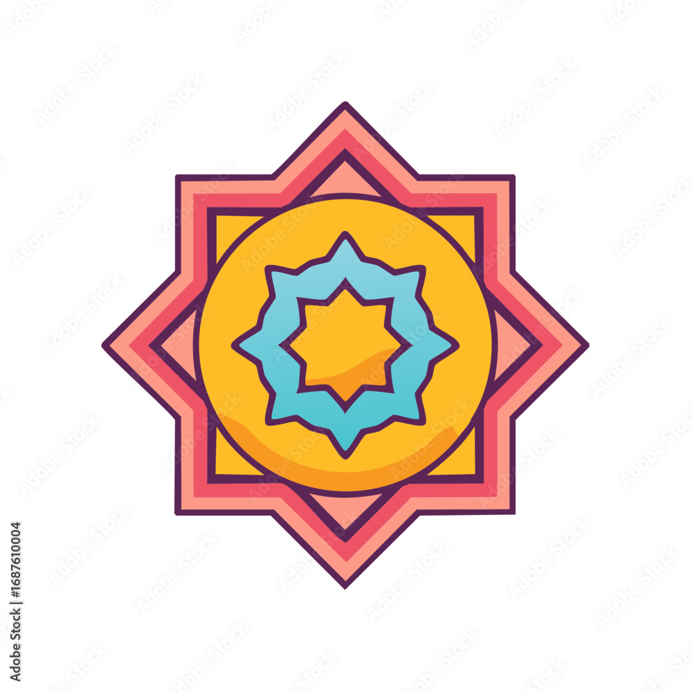 Poster abstract colorful star pattern with concentric geometric shapes and ornate design