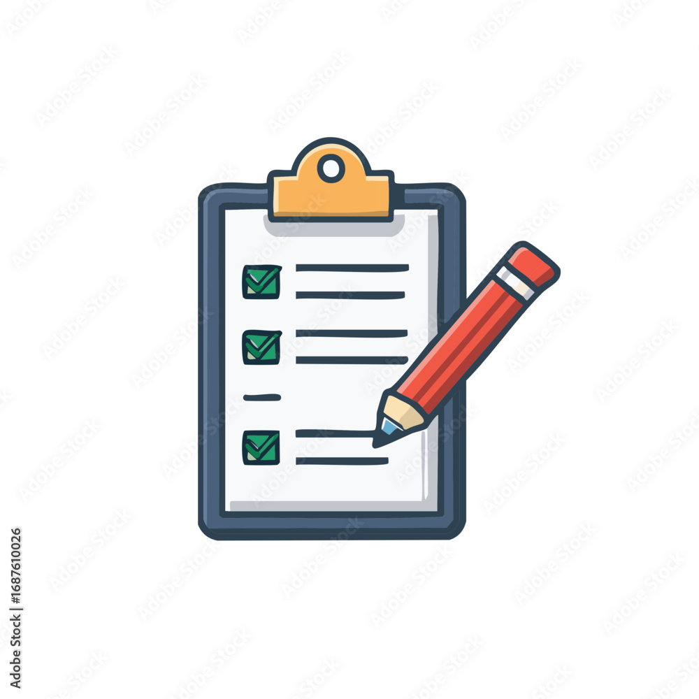 Poster clipboard with checklist and pencil. planning, tasks, and completing concepts.