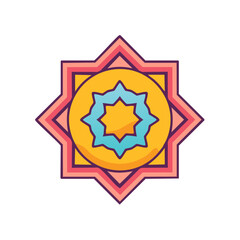 Abstract colorful star pattern with concentric geometric shapes and ornate design