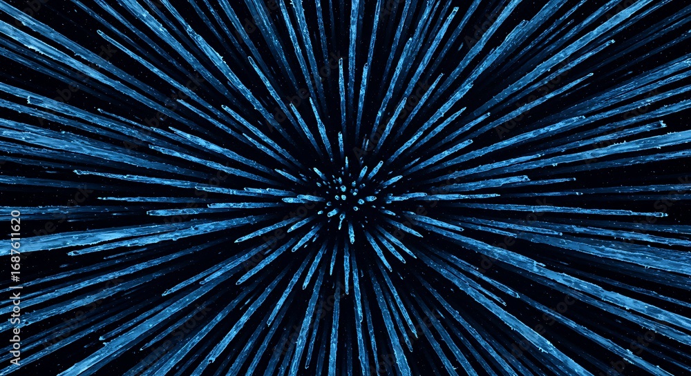 Aufkleber explosion of blue light rays moving at high velocity, creating an abstract background of speed and e