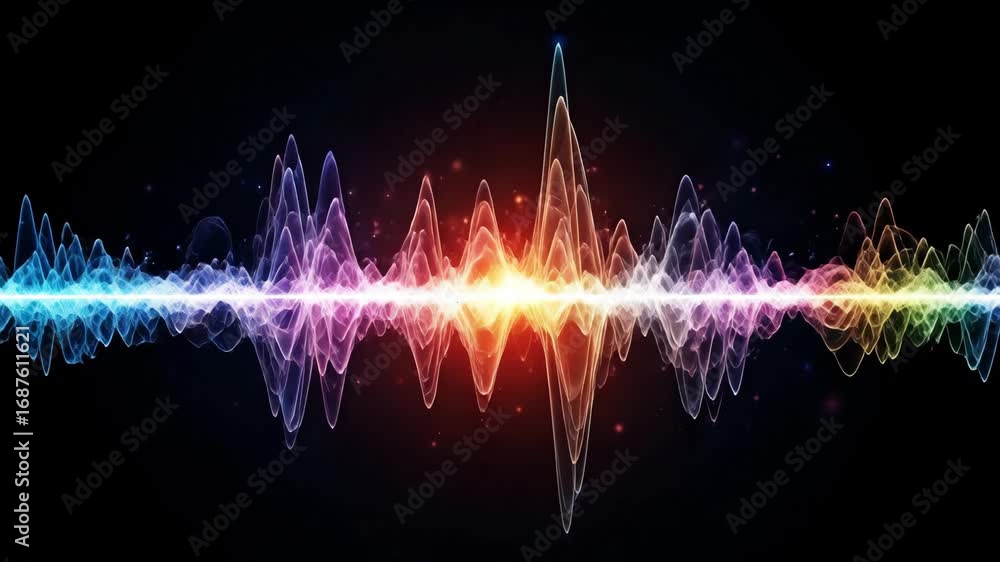 Poster abstract colorful waveform - a vibrant, abstract digital waveform flows across a dark background. th