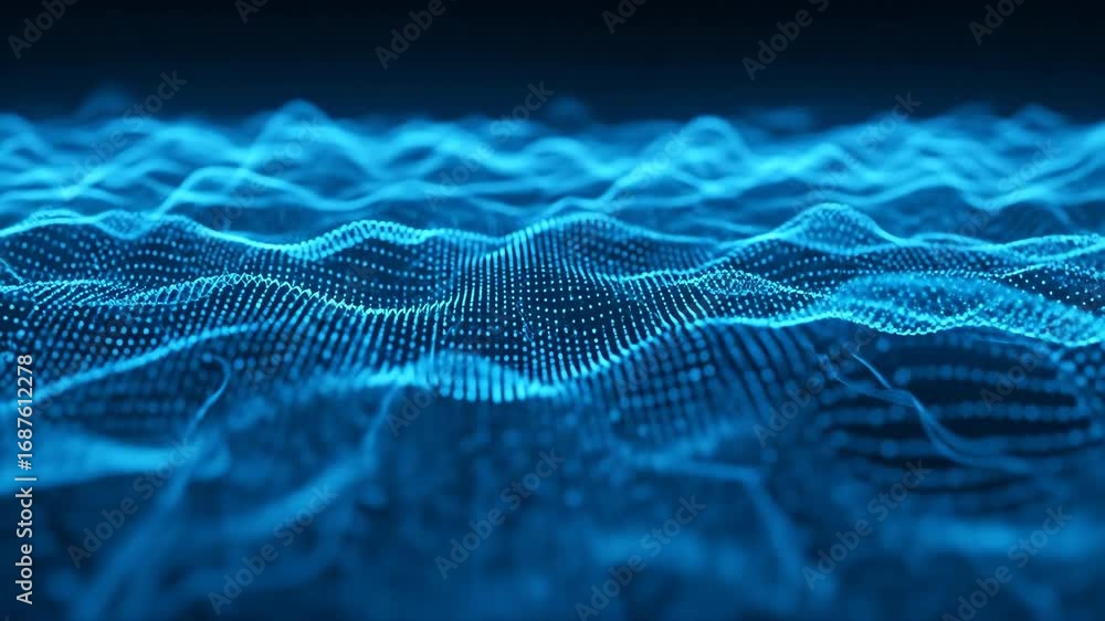 Poster abstract blue particle waves - a mesmerizing digital animation of blue particles forming flowing wav