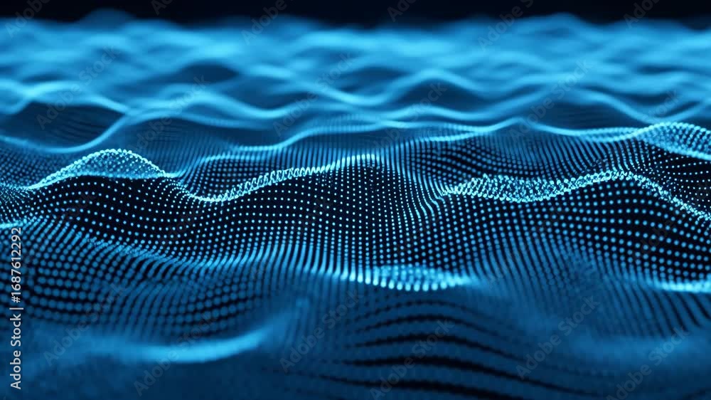 Poster abstract blue particle wave background - a mesmerizing animation of blue particles forming flowing w