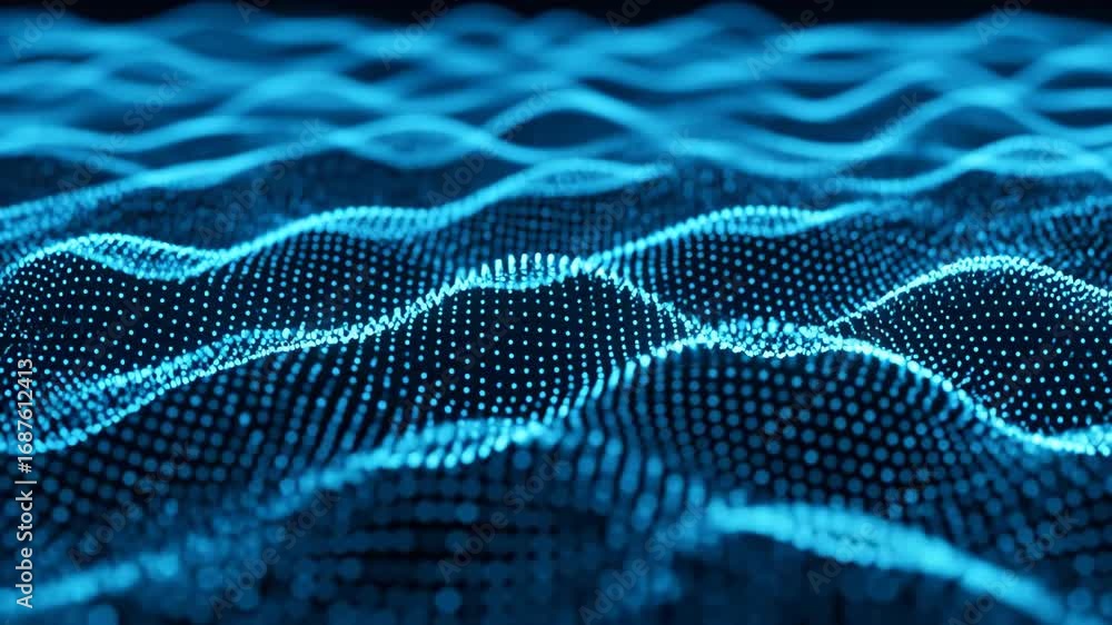 Poster abstract blue particle waves - a mesmerizing visualization of blue particles forming flowing waves, 
