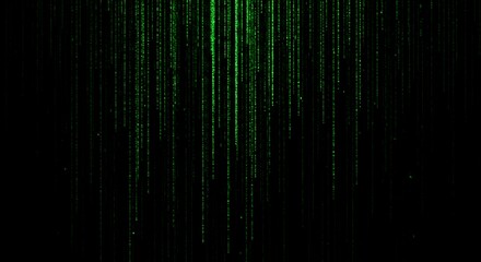 Abstract background of cascading green digital rain, representing futuristic data streams, cyberspace, and virtual technology