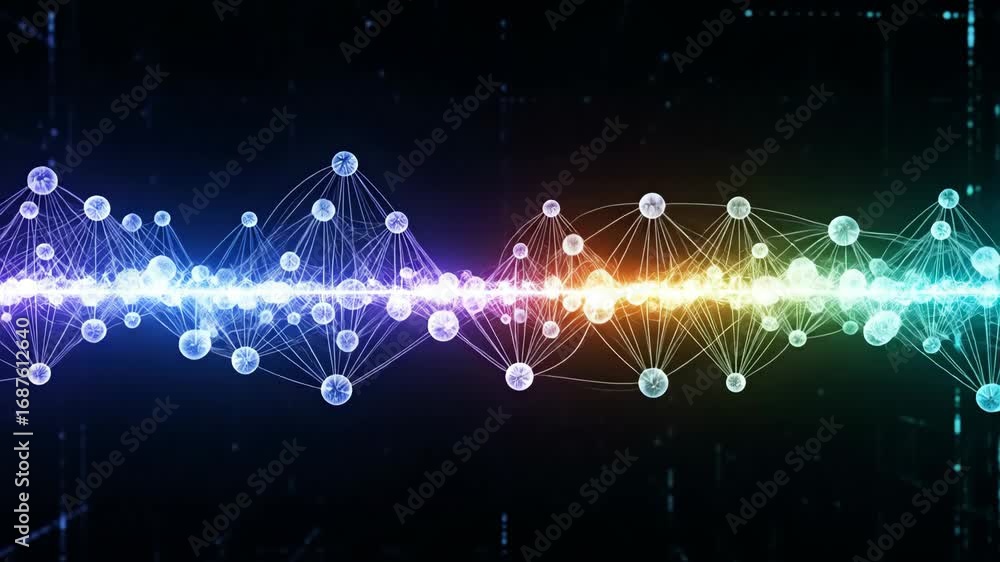 Poster abstract network data flow visualization - a vibrant visualization depicting data flow as interconne