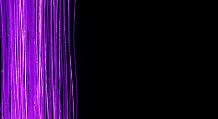 Vibrant purple light trails illuminate a deep black void, creating a captivating and dynamic abstract pattern of sleek, flowing energy lines for modern digital design