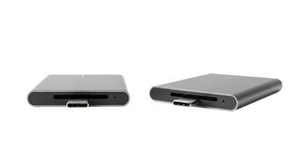 Compact USB-C SD Card Reader Adapter Silver Aluminum.