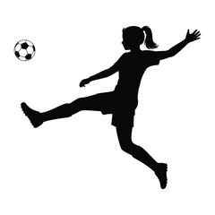 Silhouette of a Female Soccer Player Kicking a Soccer Ball in Action