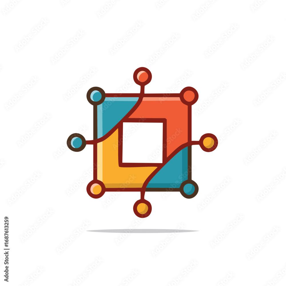 Poster modern colorful abstract square with connected nodes symbolizing data network and technological conn