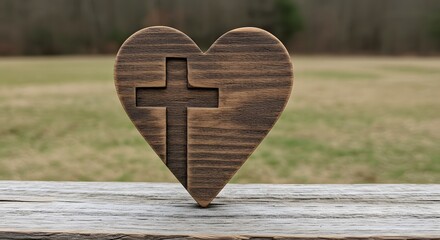 Wooden heart cross decoration