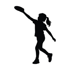 Silhouette of a Girl Throwing a Frisbee with Skill and Determination