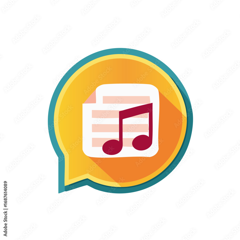 Poster musical note communication icon within a colorful speech bubble for creative audio visual concepts