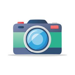 Retro Style Digital Camera with Blue Lens and Teal Accents