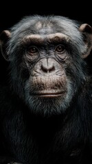 Close-Up Portrait of an Expressive Chimpanzee Against Dark Background