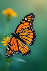 Fototapeta premium Monarch Butterfly on Yellow Flower in Garden.