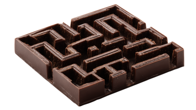 Edible Labyrinth A Dark Chocolate Maze with Intricate Pathways on a Simple Isolated Presentation