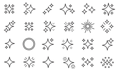 Obraz premium Minimal abstract glowing elements pack featuring sparkle clusters, radiant bursts, and celestial decorative star icons.