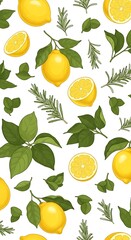 Obraz premium Fresh Lemon Pattern with Leaves.