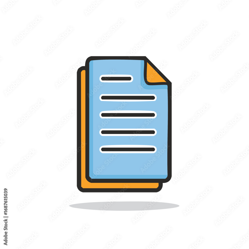 Poster stacked blue and orange document icons with text lines and a curled page corner