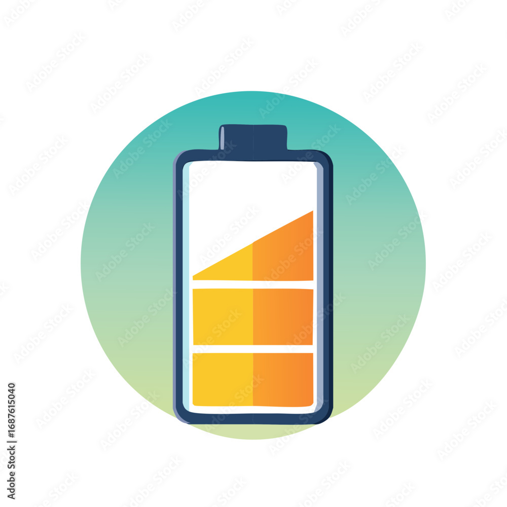 Poster Illustration of a battery icon showing a partially charged state with a gradient background