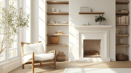 Fototapeta premium Beautiful Apartment, Sofa, Chair, Dining Table wall Mockup Interior design of modern living room