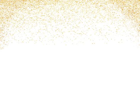 Golden glitter confetti frame for invitation and celebration with luxury sparkling sparse gold confetti on transparent background
