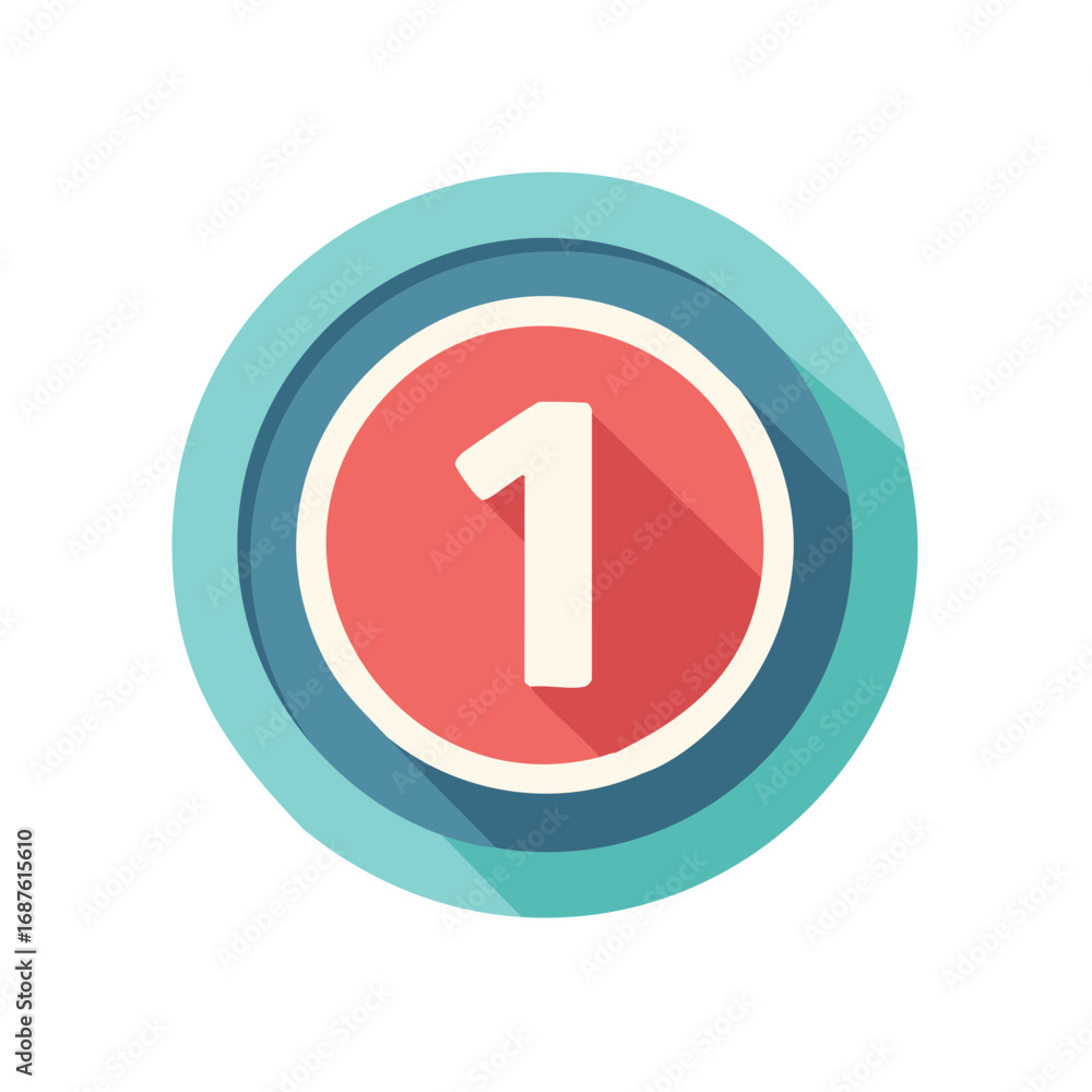 Poster modern flat design number one icon in colorful circle showing first priority or rank