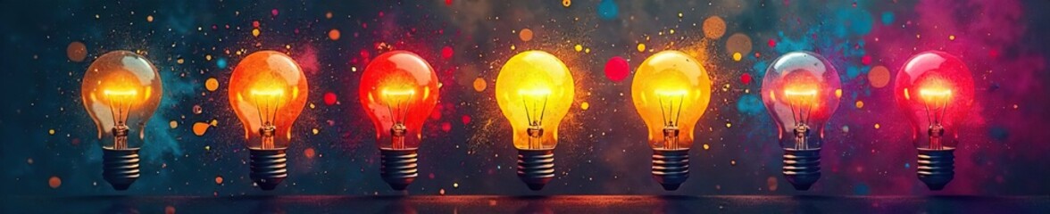 Brightly colored lightbulbs, paint splatters, and abstract shapes burst with creative energy, symbolizing innovative thinking and artistic inspiration , modern, paint, design