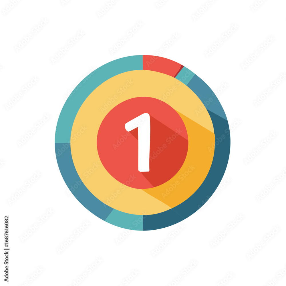 Poster number one inside a colorful circle with shadow