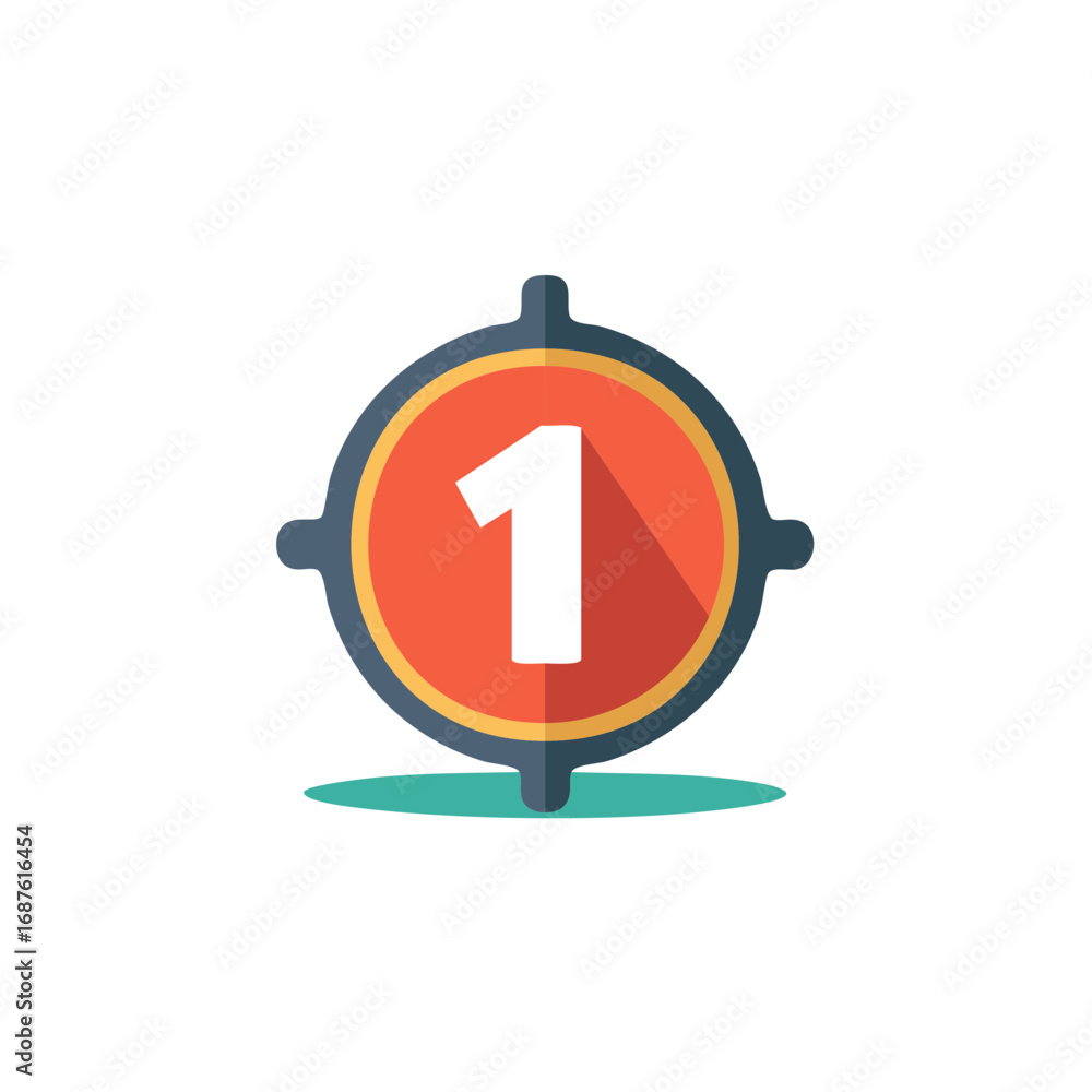 Poster stylized number 1 icon in a circular target design with long shadow