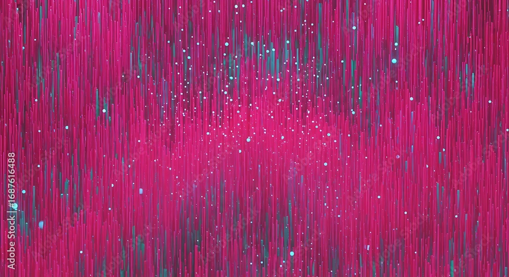 Poster abstract concept of a glowing pink data stream with glittering particles against a textured futurist