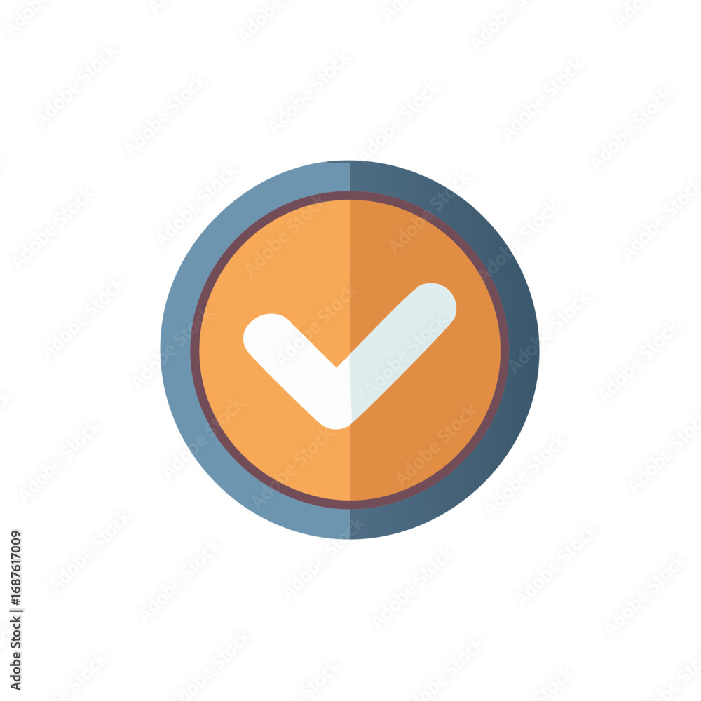 Poster circular graphic element with an orange background and a white checkmark symbol inside.