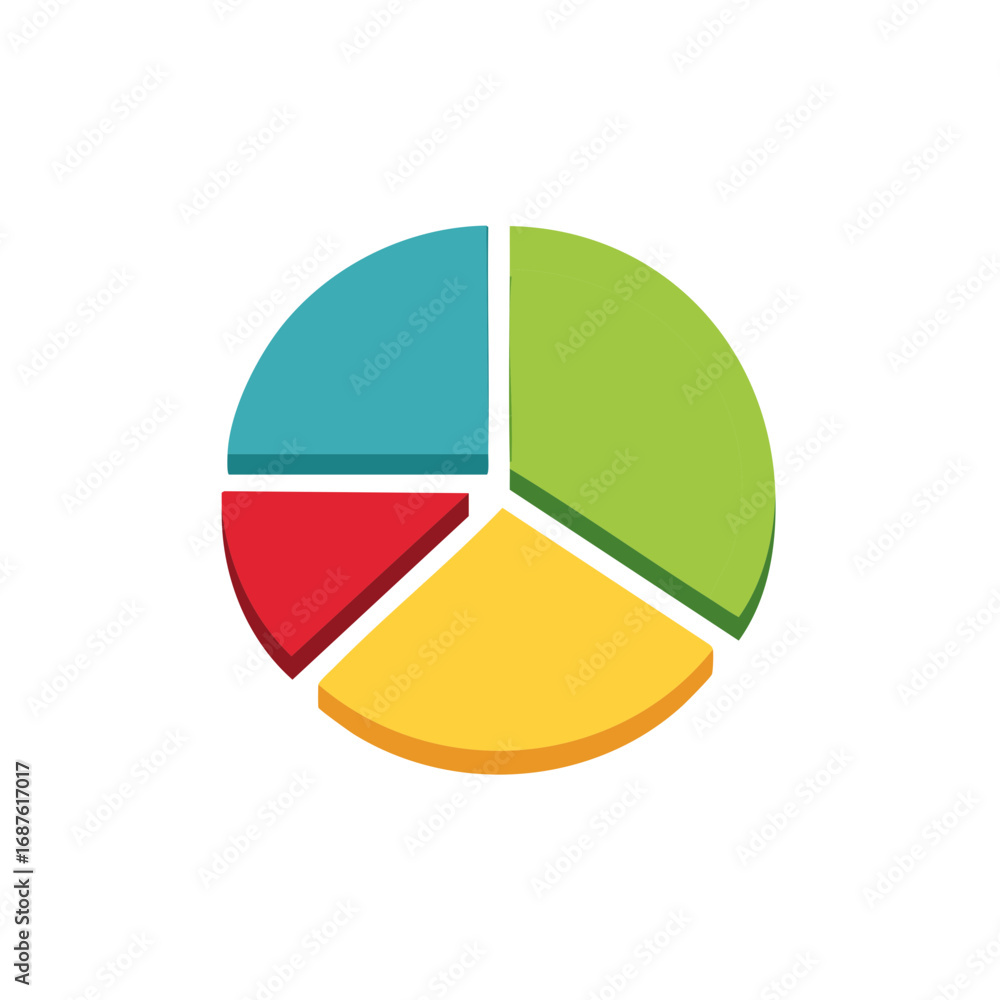Poster isometric pie chart with four colored segments for data visualization