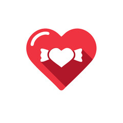 Red Heart Icon with White Candy Heart and Long Shadow