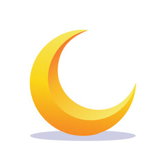 Vibrant yellow orange crescent moon icon with shadow for islamic holiday and night sky design