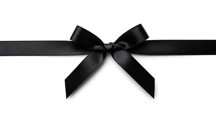 Simple black ribbon tied into a neat bow isolated on a clean white background