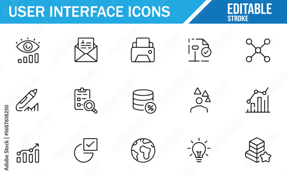 Fototapete editable set of web and app design icons featuring analytics and tools