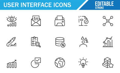 Editable Set of Web and App Design Icons Featuring Analytics and Tools