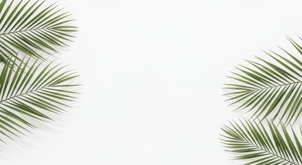 Fototapeta premium Tropical Palm Fronds Frame White Space, Minimalist Aesthetic.