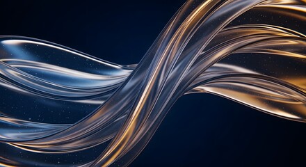 Abstract fluid ribbons of gold and silver, elegant dynamic wave, luxury background, modern art.