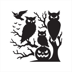 halloween owls vector silhouette sketch art logo illustration