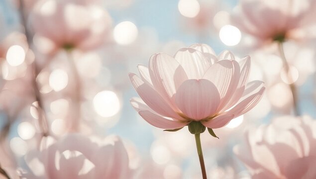 Zarte helle Bl&uuml;te bei Sonne mit weichem Hintergrund und Pastell Bokeh