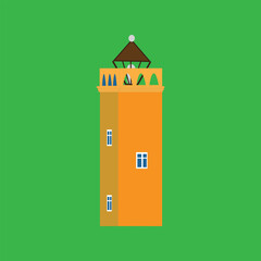 Colorful Illustration of a Traditional Tower Building