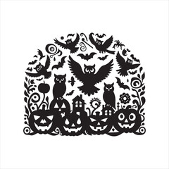 halloween owls vector silhouette sketch art logo illustration
