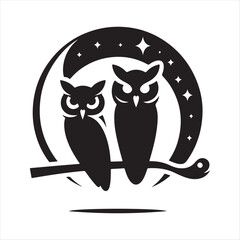 halloween owls vector silhouette sketch art logo illustration